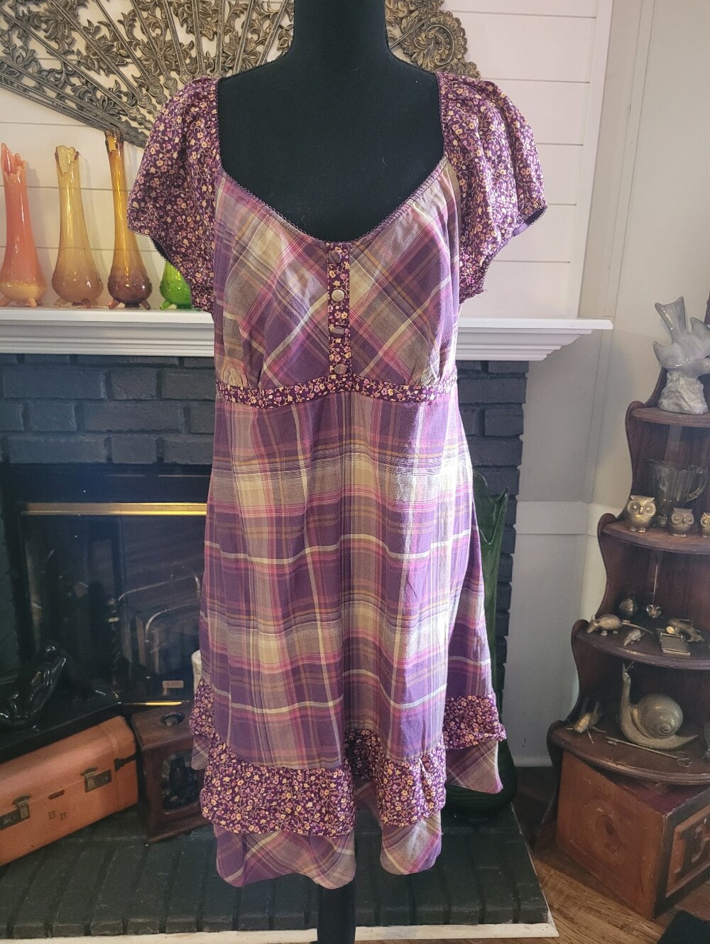 Rocha John Rocha Boho Cottage Core Plaid Dress